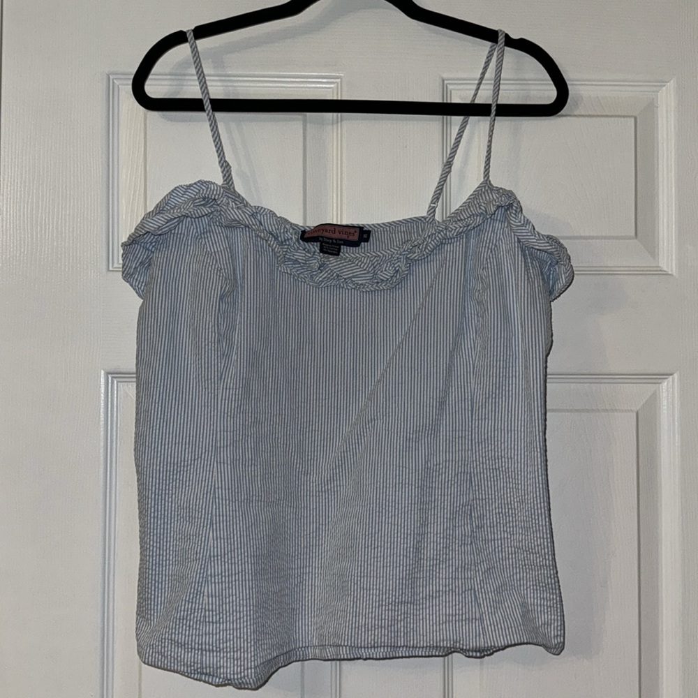 Vineyard Vines Ruffle Blue and White Striped Tank Top
